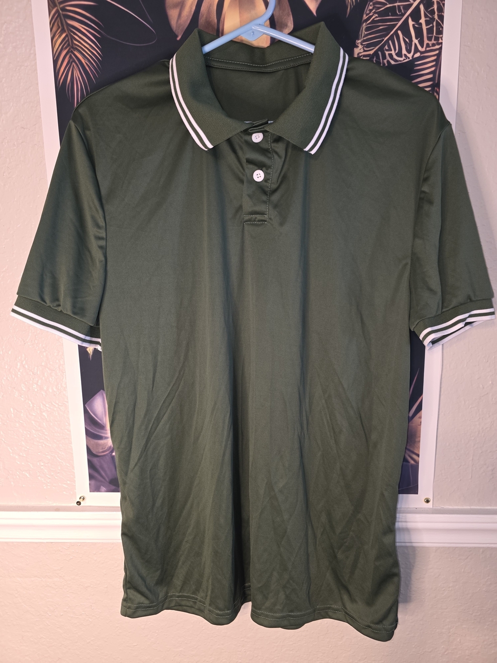 NFINITY Olive Green Polo with White-Trimmed Collar